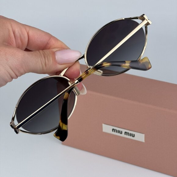 Miu Miu MU52YS ZVN5D1 BRAND NEW Sunglasses Pale Gold Grey Gradient Oval main image 9